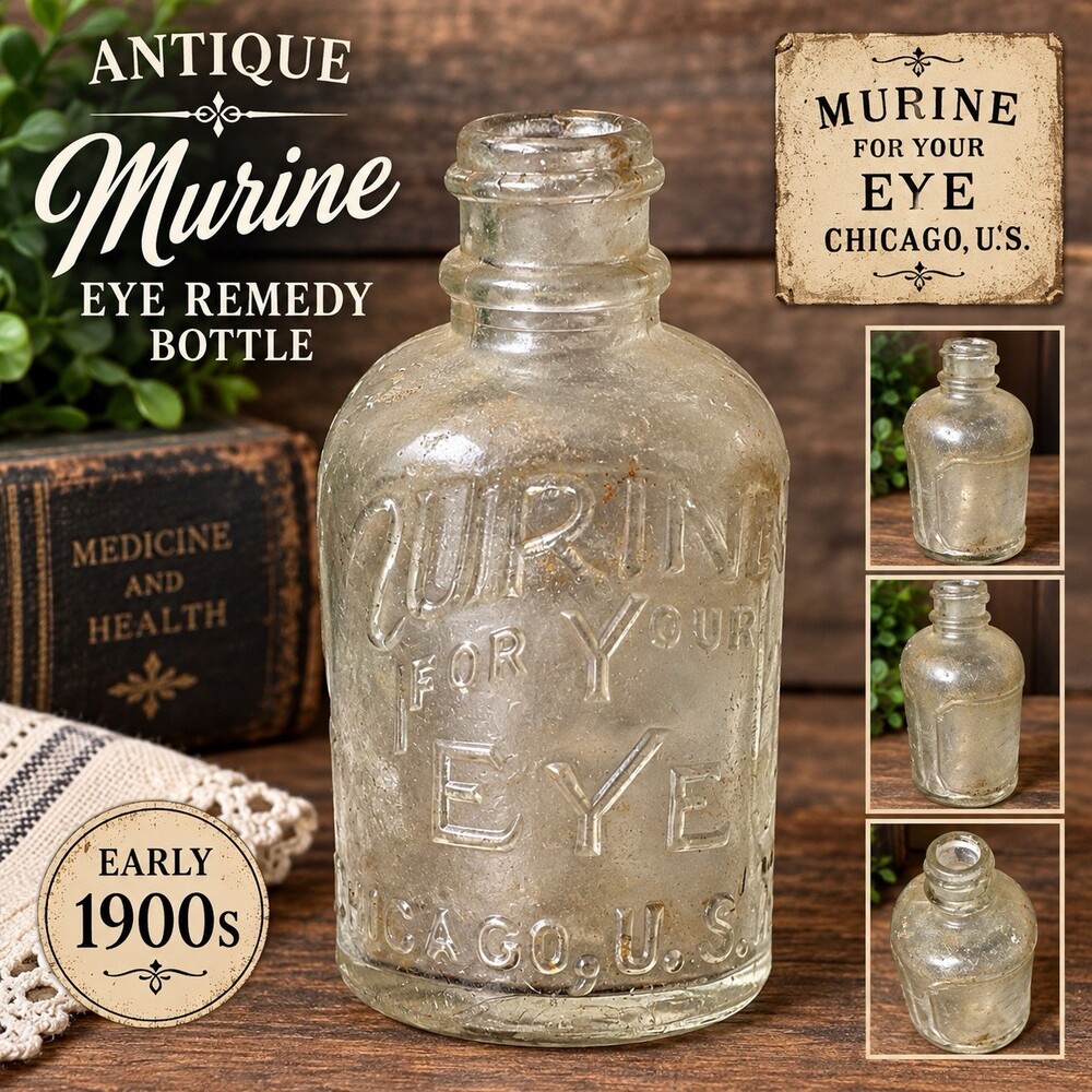 Antique Murine For Your Eye Bottle Chicago USA Embossed Glass Medicine 1900s